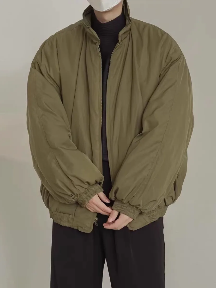 

Winter Men's Cotton Jaet ort Loose Fit Warm Stand Collar Baseball Sle Casual Outerwear Trendy Youth Thiened Zipper