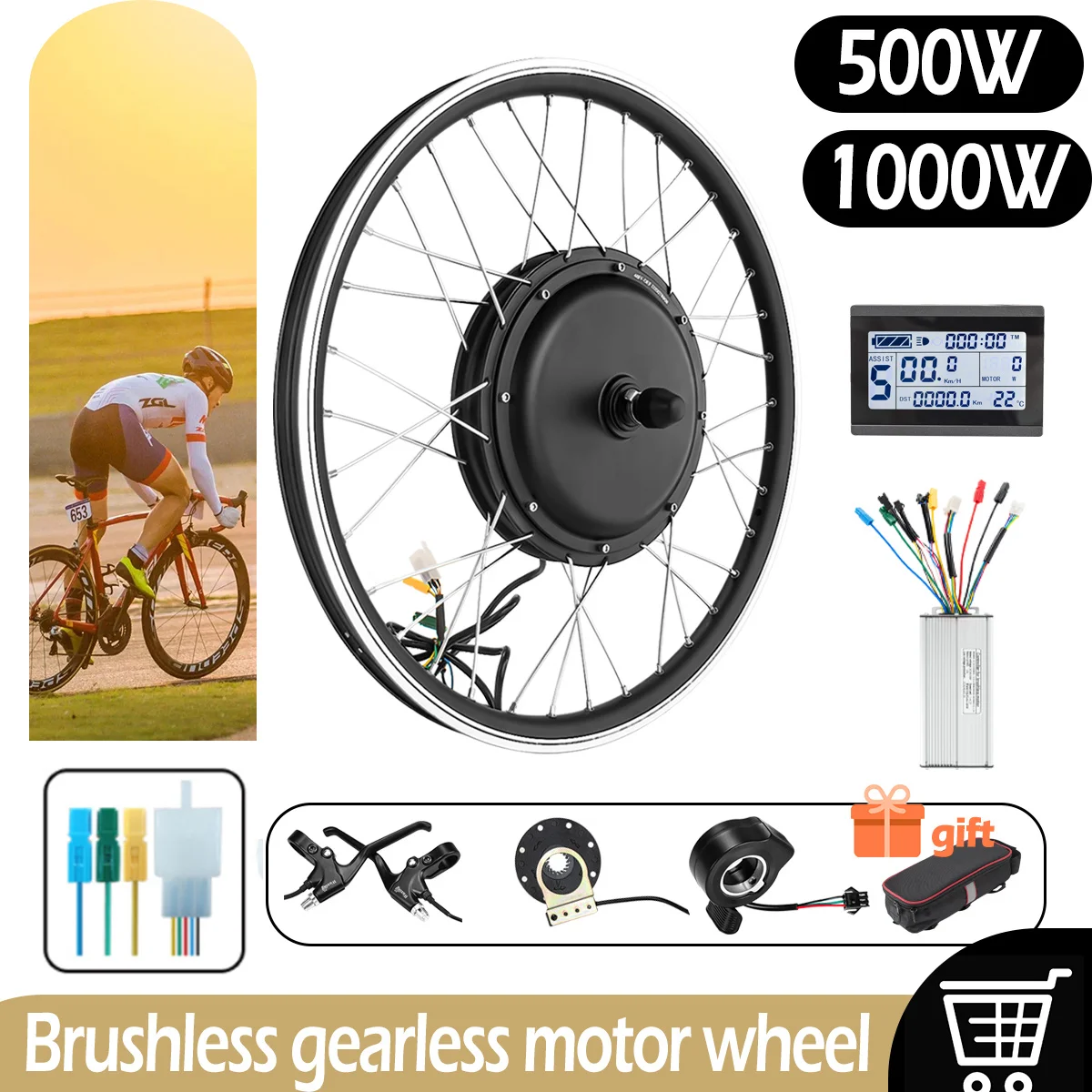 Ebike Conversion Kit 20in-700C Hub Motor Gearless 500W 1000W Rear Cassette Motor for Electric Bicycle KT-LCD3 Display