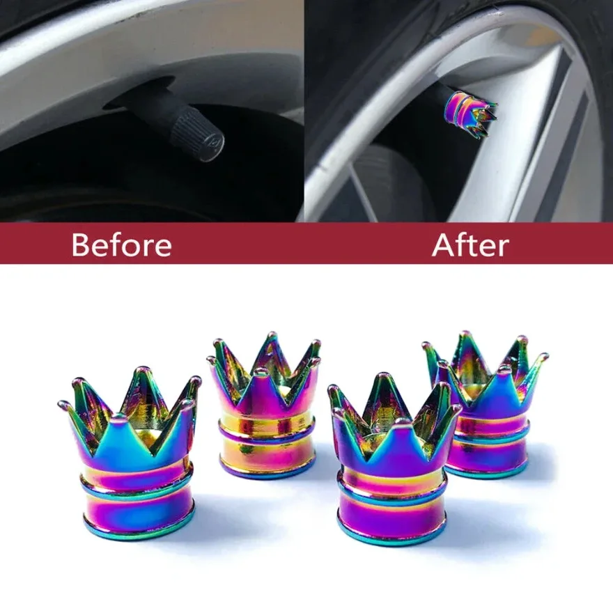 

4x Aluminum Wheel Tire Valve Caps Neon Car Motorcycle Air Cover Crown Styling Auto Airtight Stem Cover For Car Valve Stems Caps