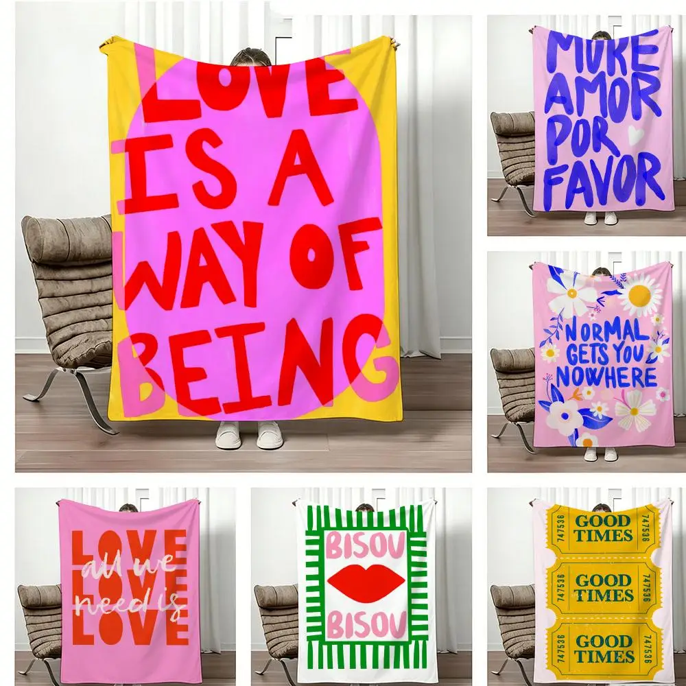 Slogan Minimalist sunny eclectic love quotes Throw Lightweight 240g Flannel Blanket Soft Skin-friendly for Summer Cooling