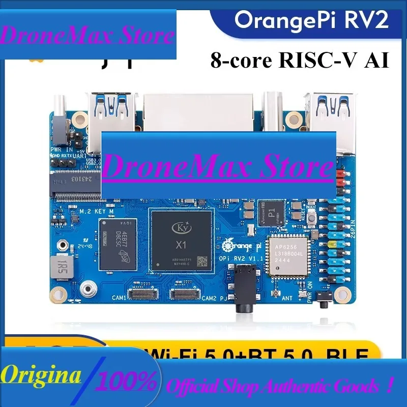 DroMaOrange Pi RV2 4GB RAM RISC-V AI Single Board Computer 2 TOPS NPU WiFi+BT5.0 Gigabit Ethernet SBC M2 NVMe SSD Development Bo