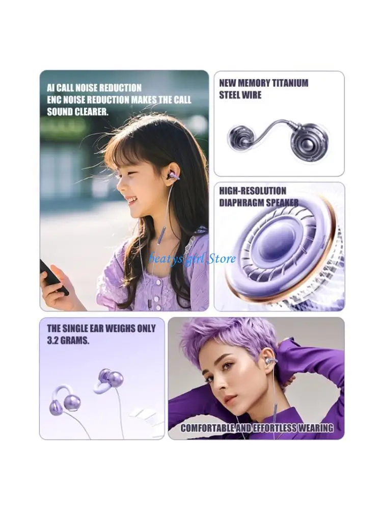 

C7AB Earbuds Clip on Headphone for School Classroom Library Travel 3.5mm/Type C Cord Earphones for MP3 Phone Computer Laptop