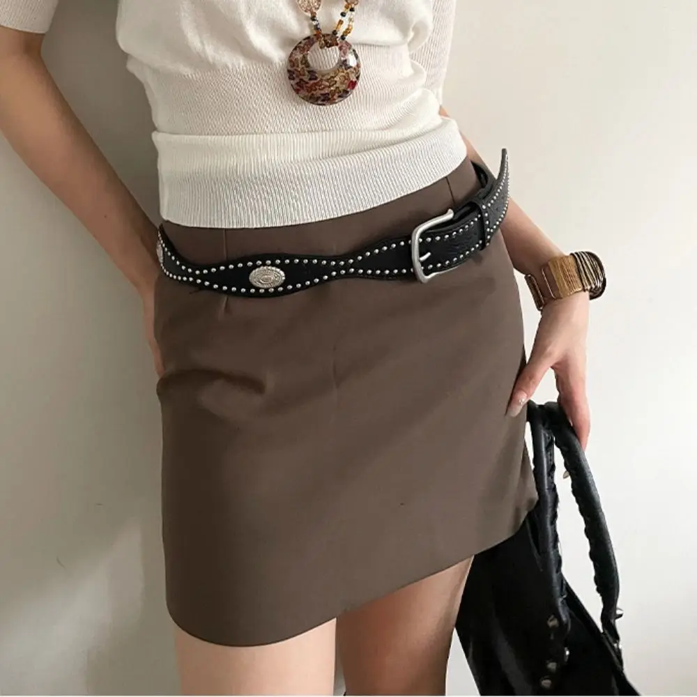 Retro maillard feminino rebite cinto vintage fivela de metal cintura larga jeans cinto y2k estilo punk cinto masculino