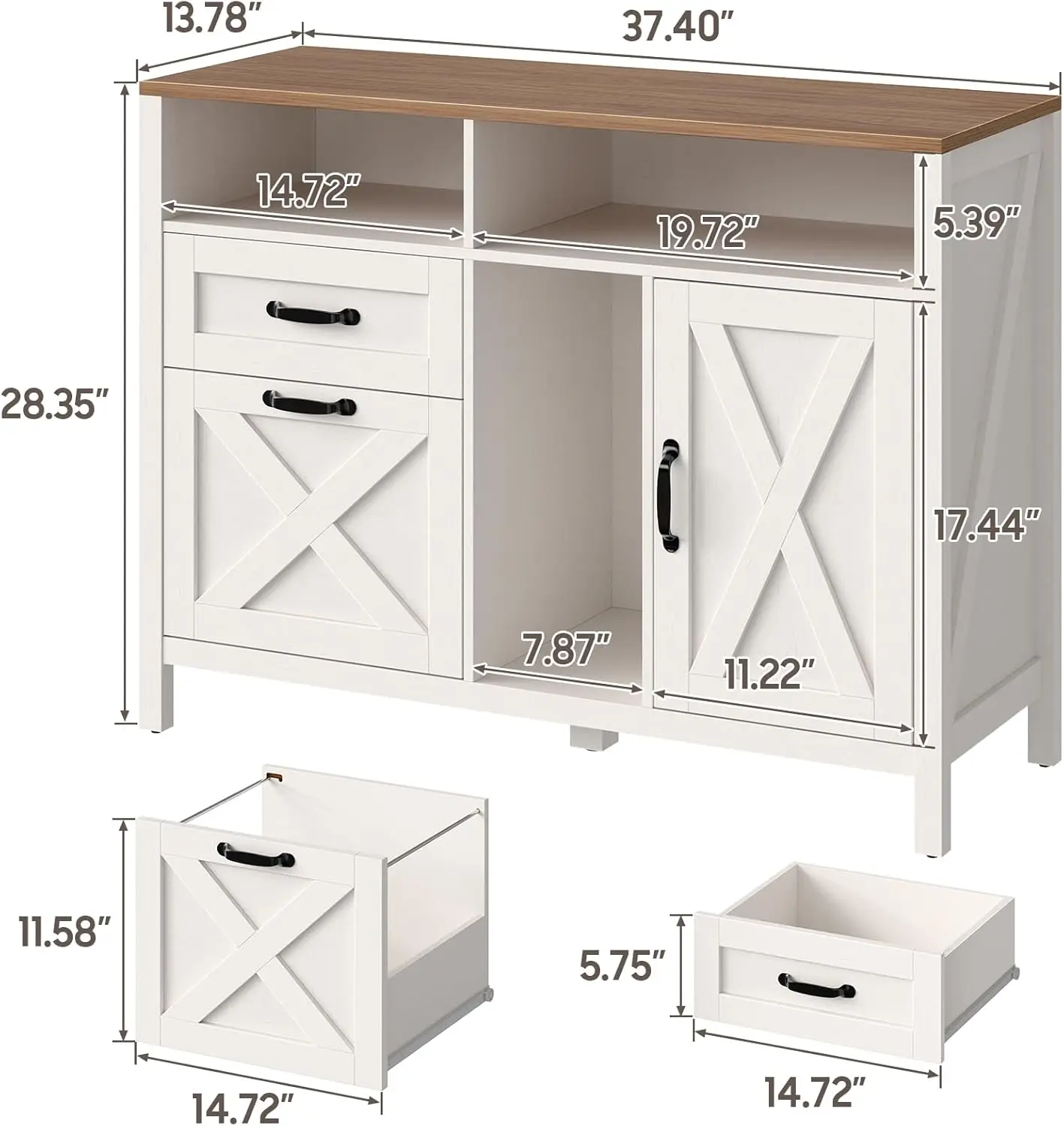 File Cabinet with 2 Drawers and Door, Farmhouse File Cabinet for A4/Letter Size Hanging Files, Large Wood File Storage Cabinets 