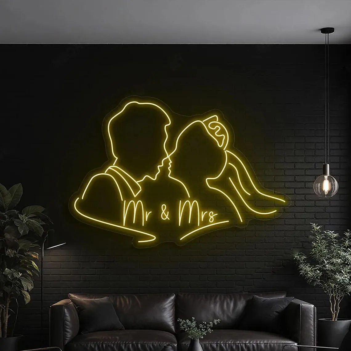 Wedding Couple Neon Sign,Mr & Mrs Romantic Couple Kiss Neon Decor,Bride Groom Engagement Wedding Neon Sign,Wedding Neon Sign