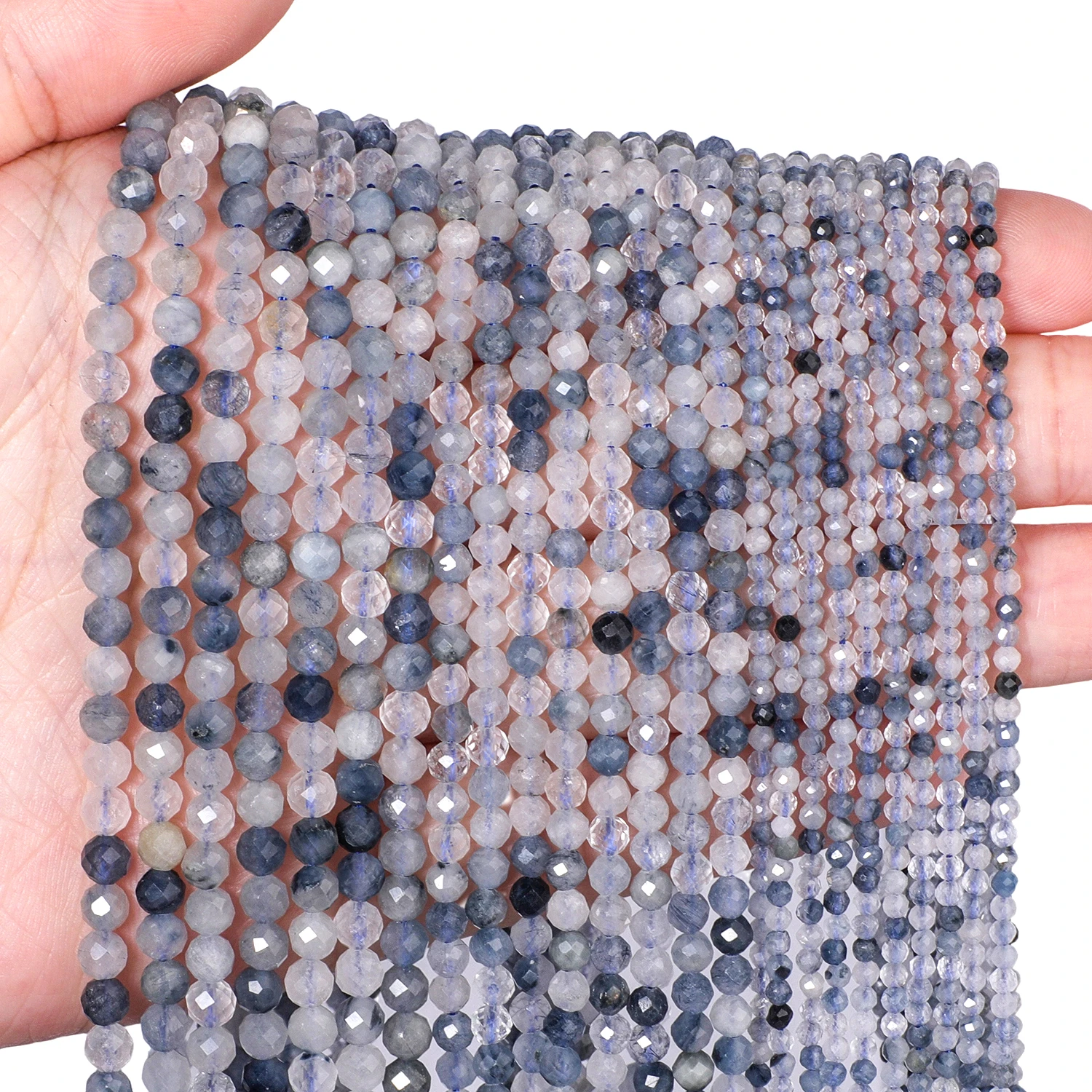 Natural Ghost Aquamarine Stone Beads 2mm 3mm 4mm Faceted Round Tiny Beads for Slim Jewelry Making Diy Beaded Accessories