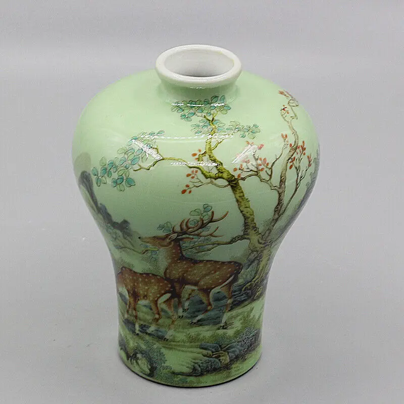 

6.50" Chinese Creative Famille Rose Porcelain Qing Tongzhi Deer Pattern Vase FOLK ART Collection