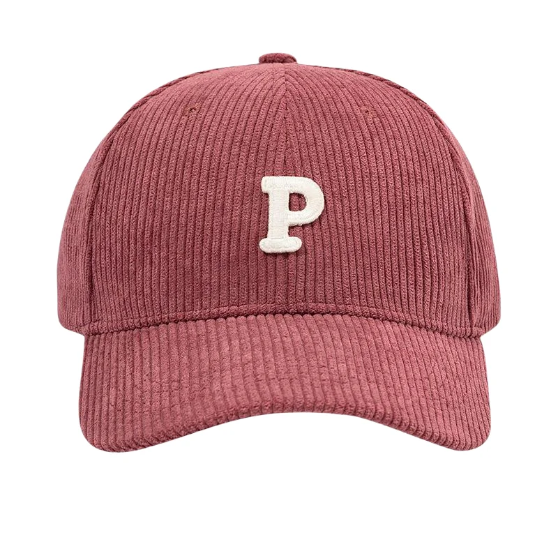 Classic Japanese and Korean baseball cap Striped letter P hard top street autumn/winter corduroy cap with curved brim for lovers