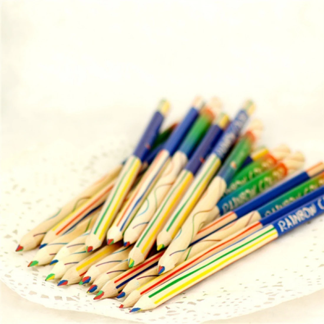 AB09 50Pcs Rainbow Color Pencil 4 in 1 Colored Pencils for Drawing Painting Stationery