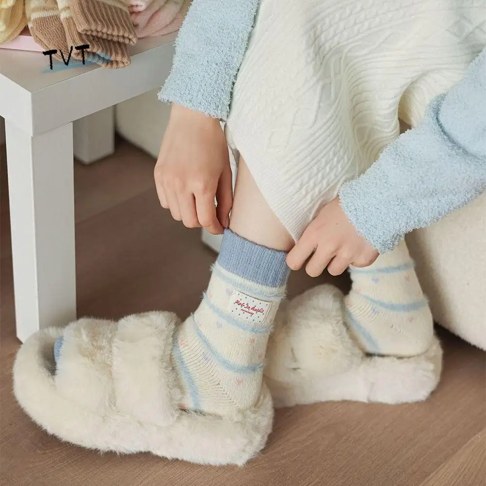

Fashionable Candy Color Women's Socks Striped Absorb Sweat Mid Tube Socks Cozy Breathable Warm Sleep Socks Sleep Wear