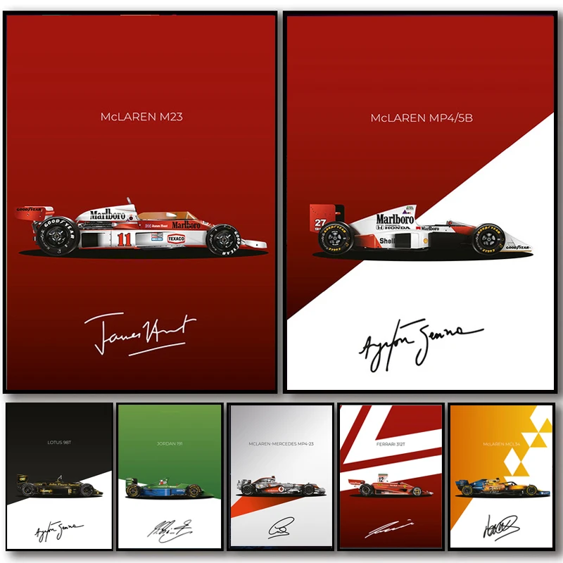 Pintura en lienzo con patrón de dibujos animados para decoración del hogar, arte de pared, carteles, impresiones, equipo de Club de carreras, Popular, F1