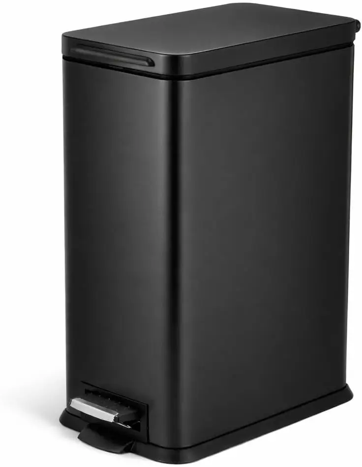 

4 Gallon Slim Kitchen Trash Can with Soft Close Lid and Step Pedal, Matte Black Stainless Steel Wastebasket with Removable Bu