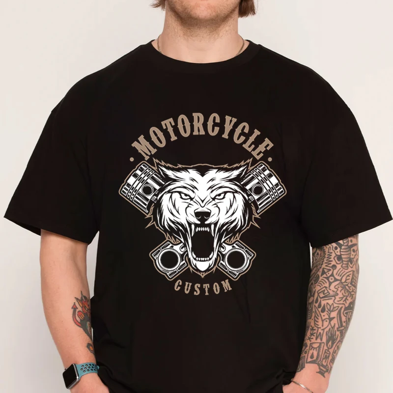

Wolf Motorcycle T-shirt 100% Cotton O-Neck T Shirt Fashion Short Sleeve Mens Tees Graphic Tshirts