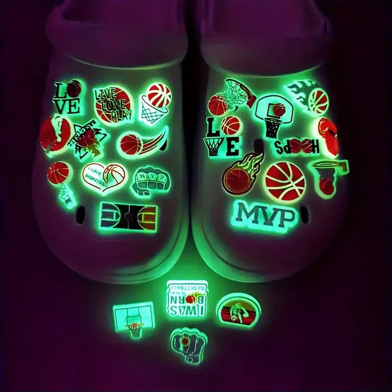 12/24PCS Fluorescence Basketball Shoe Charms,Glowing Cartoon   Clog Charms for Shoes, Sports Shoe Accessories,Gift for Men Women