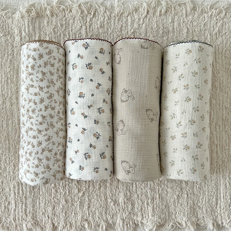 Manta de muselina de 4 capas para recién nacido, manta de guardería para niños y niñas, manta de recepción Floral, colcha para cama y cuna