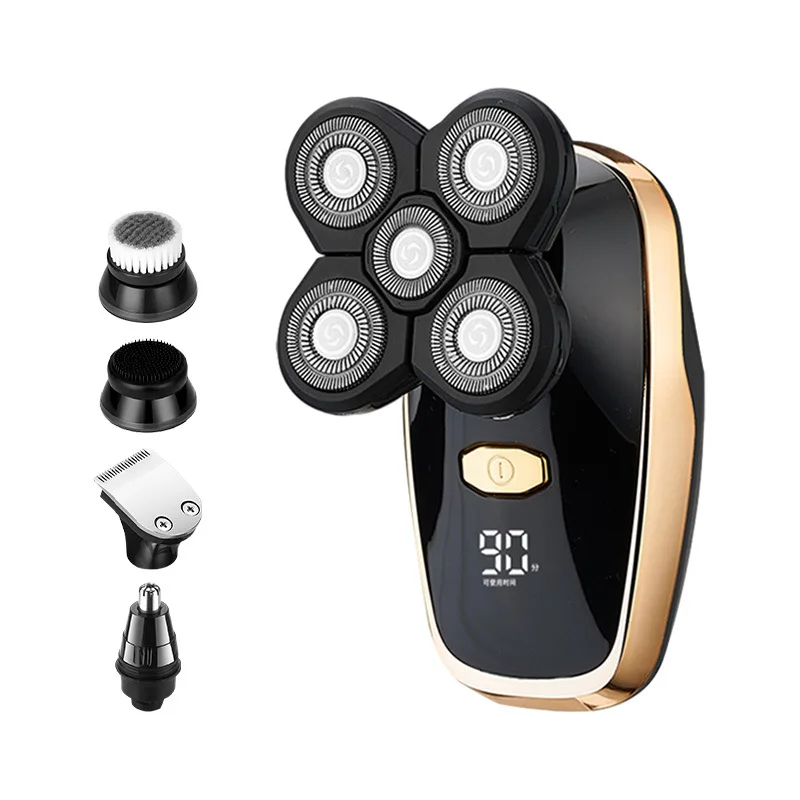ワイヤレス充電式5d電気シェーバーキット-乾湿両用防水仕様、回転式シェービングブレード付き