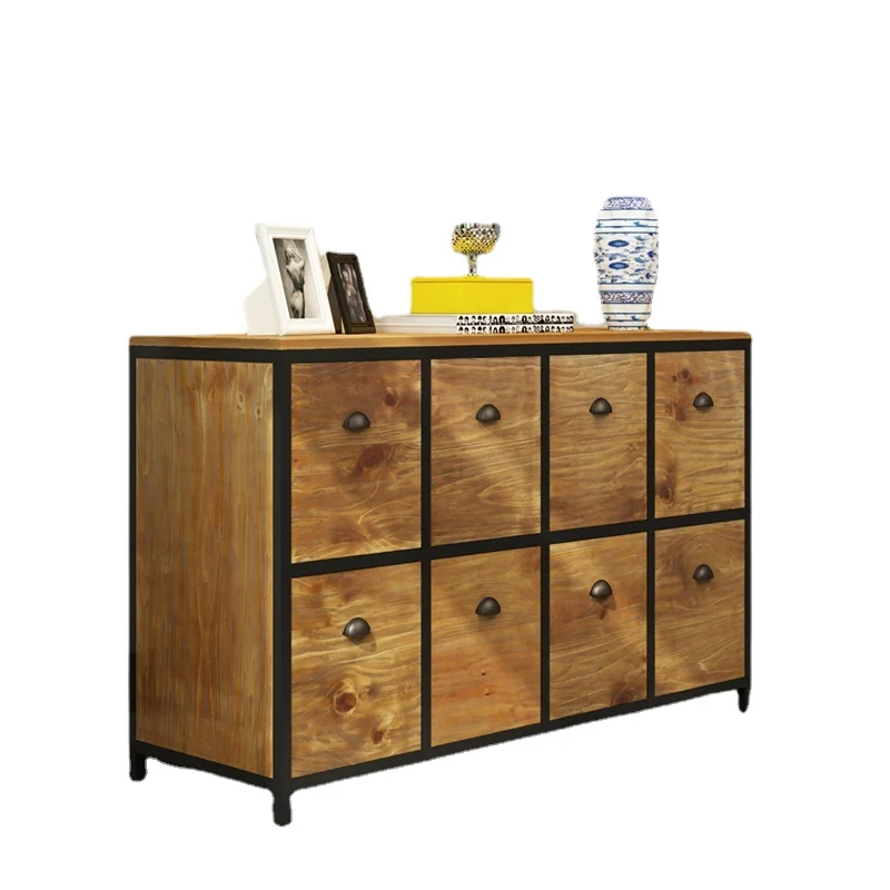 Xl American-Style Iron Solid Wood Chest of Drawers Sideboard Drawer Wall Storage Cabinet