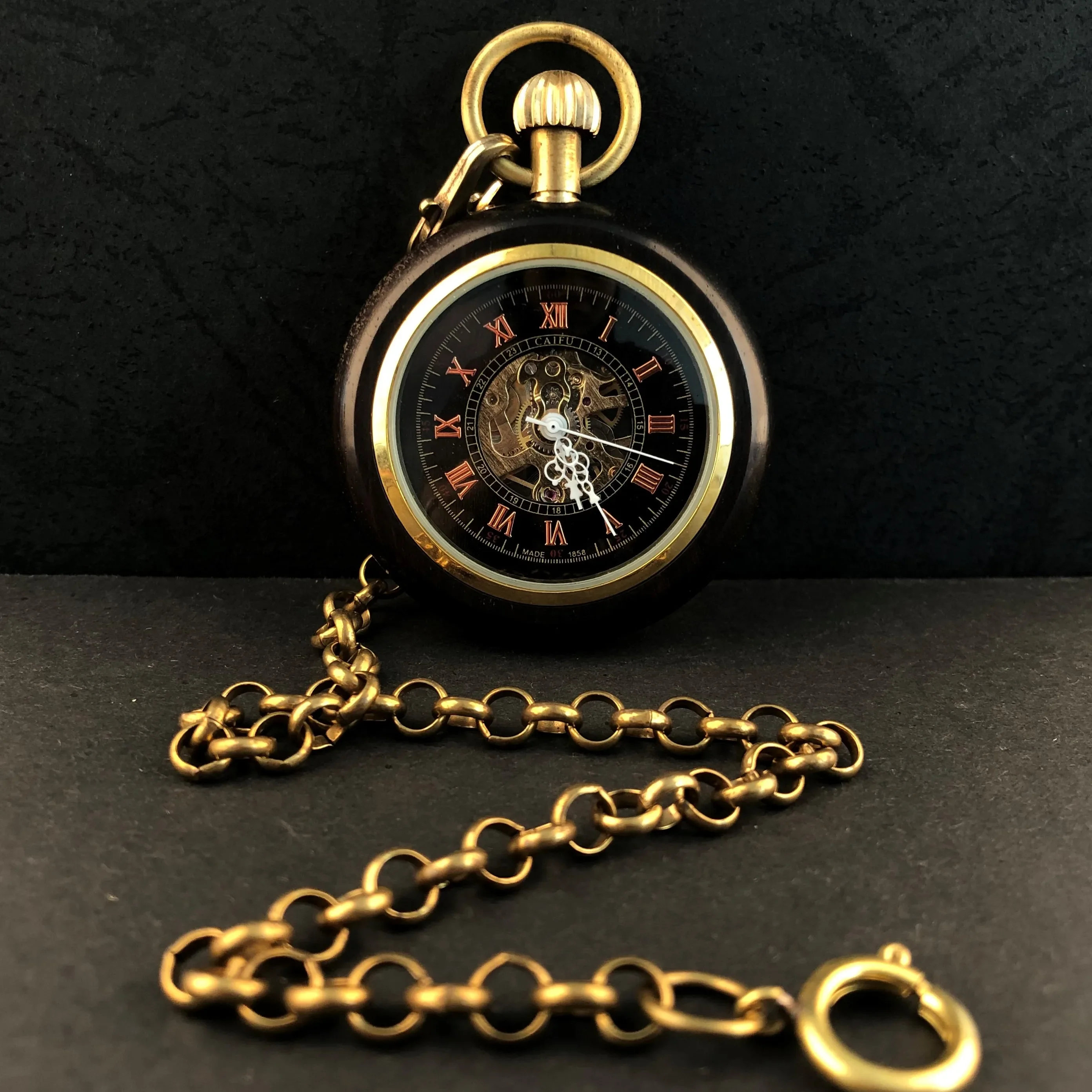 High Quality Luxury Mahogany Mechanical Pocket Watch Men Ladies Hand Wind Casual Fashion Chain Watch WP5055