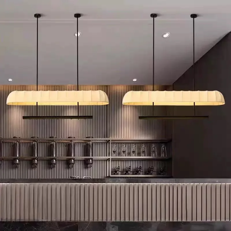 Wabi-Sabi Style Restaurant Chandeliers Pendant Lights Chinese Japanese Dining Tables Bar Counters Long Strips Fabric Lights
