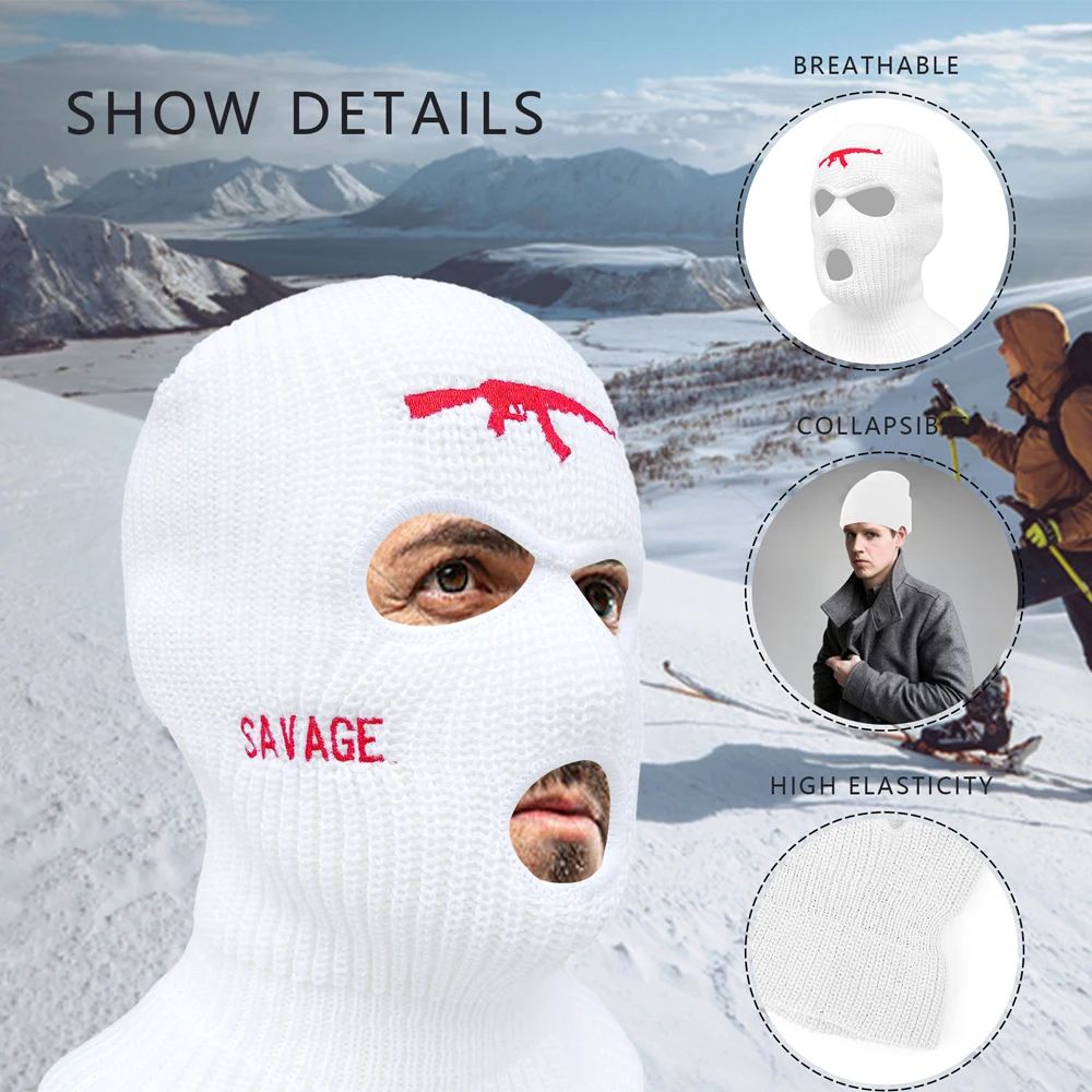 Cool! Fashion Balaclava Hat Ski Mask 3-Hole Knitted Full Face Cover Riding Mask Gun Design Winter Hat Keep Warm Head Cap Gifts