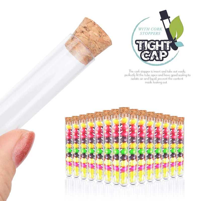 100 szt. probówek laboratoryjnych z przezroczystego plastiku o pojemności 10 ml, 15x100 mm, z korkami, do użytku w laboratoriach, szkołach i na weselnach. — zdjęcie produktu 2