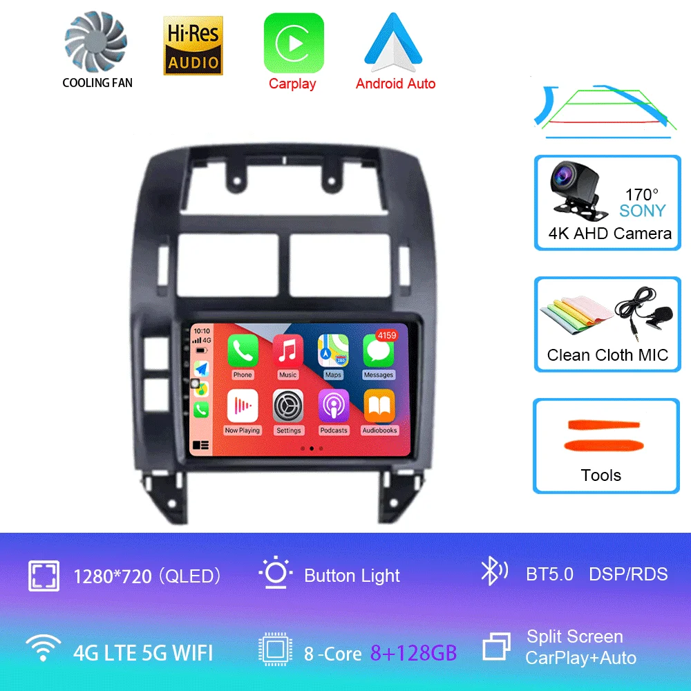 Android 16 autoradio voor Volkswagen Polo Mk4 IV 4 2001 - 2009, videospeler, navigatie, stereo, GPS, geen 2din, 2 din dvd, 4G+WIFI, DSP