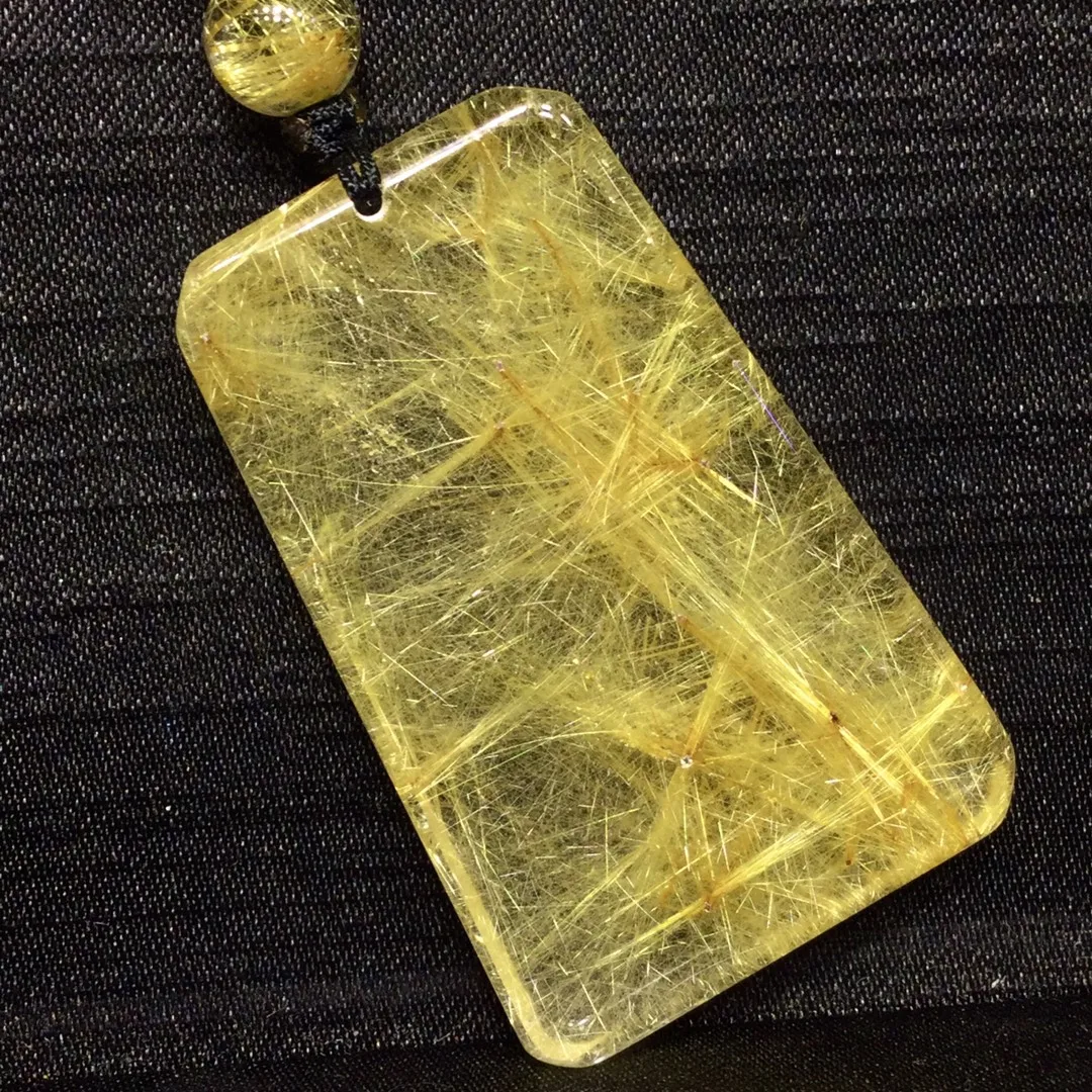Natural Gold Rutilated Quartz Pendant Rectangle Rutilated Jewelry 45*29*8mm Men Women Brazil AAAAAAA