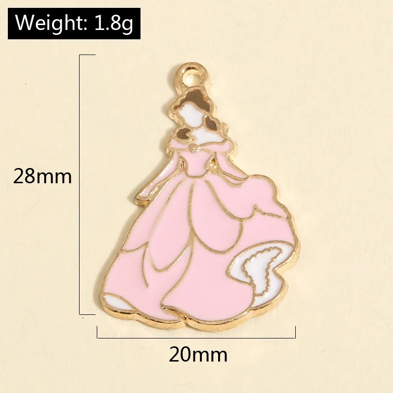 10pcs Gold Color 28x20mm Cartoon Enamel Princess Charms Formal Dress Pendant Fit DIY Necklaces Jewelry Handcrafted Accessories