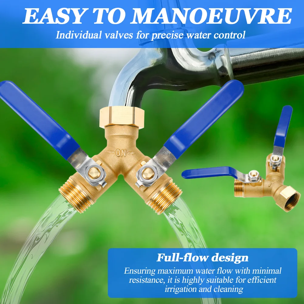 

Y Valve 3/4 Inch GHT Thread Hose Splitter 2 Way Heavy Duty Brass Garden Hose Splitter Outdoor Full Flow Hose Splitter Connector