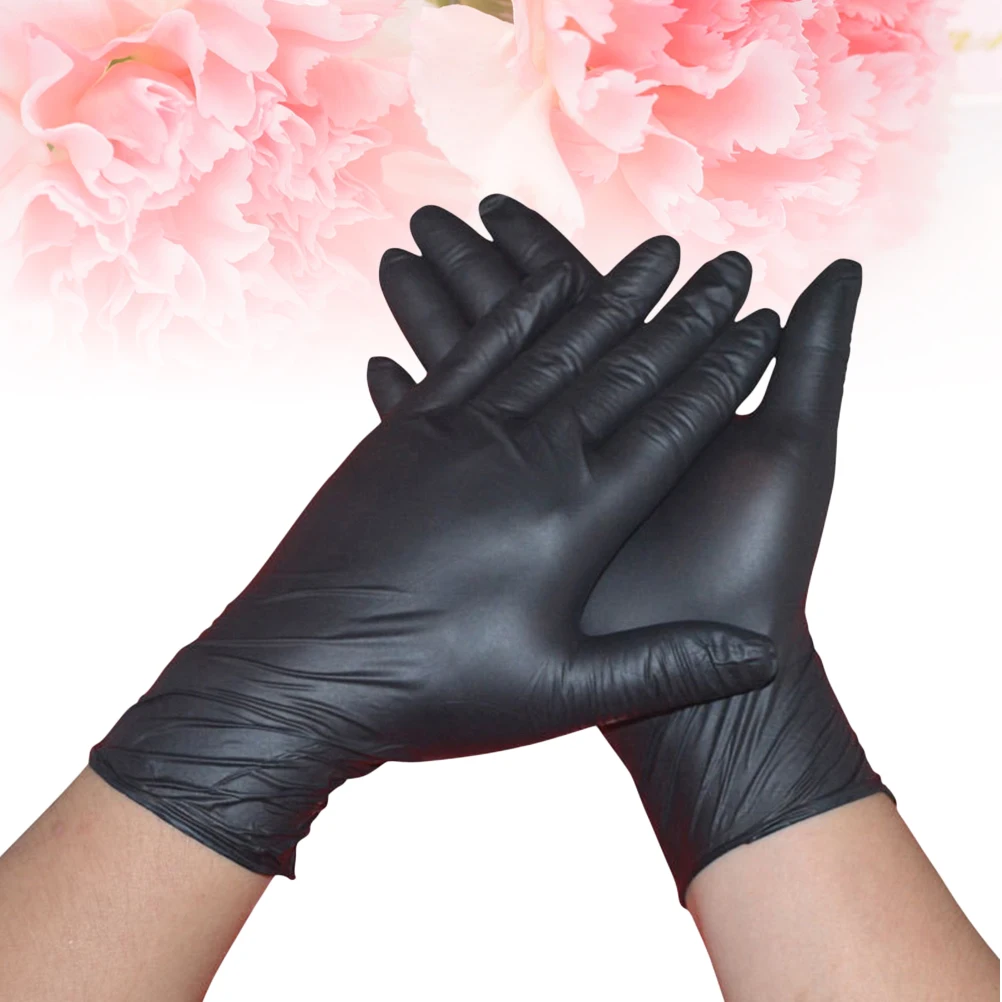 100pcs Disposable Nitrile Gloves Black Anti-static Custom Lab Maintenance Medical Print Piercing Mechanics
