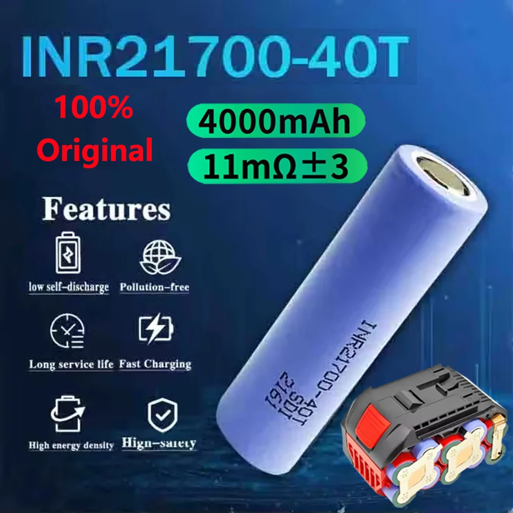 

100% New Original Rechargeable Battery 21700 3.7V 4000mAh INR21700-40T 30A 40T High Discharge large Capacity Lithium-ion Battery