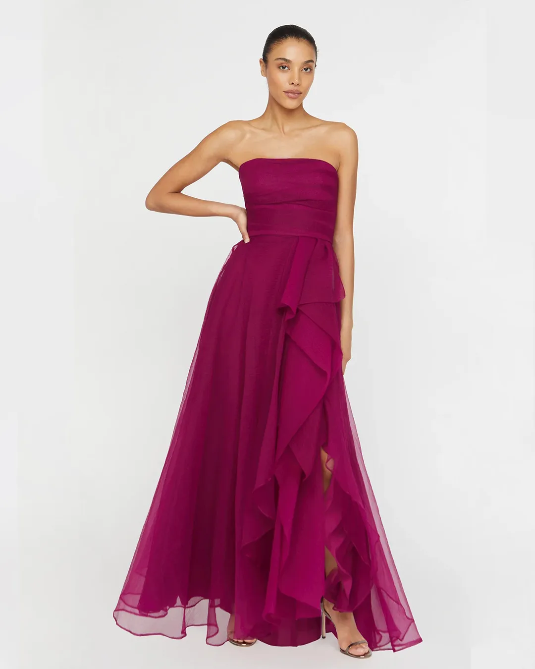 

Ofherown 2026 Fuchsia Strapless Evening Dress Women Chiffon Tiered Ruffle Mixi Gown Formal Party Prom Gala Cocktail Dress