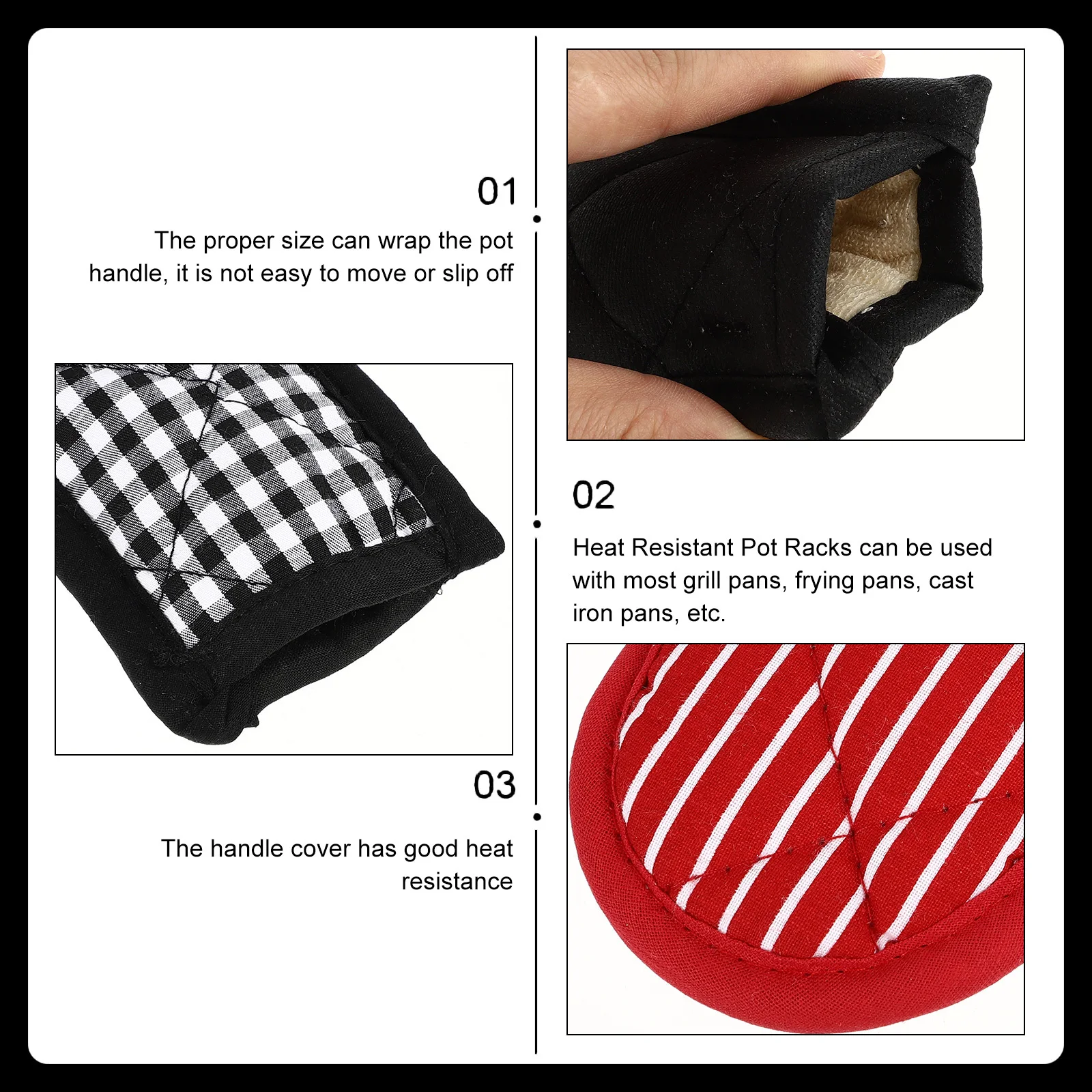

4Pcs Comfortable Cotton Cloth Pan Handle Cover Smooth Wear Resistant Pot Holder Sleeve for Kitchen Pot Handle Cover