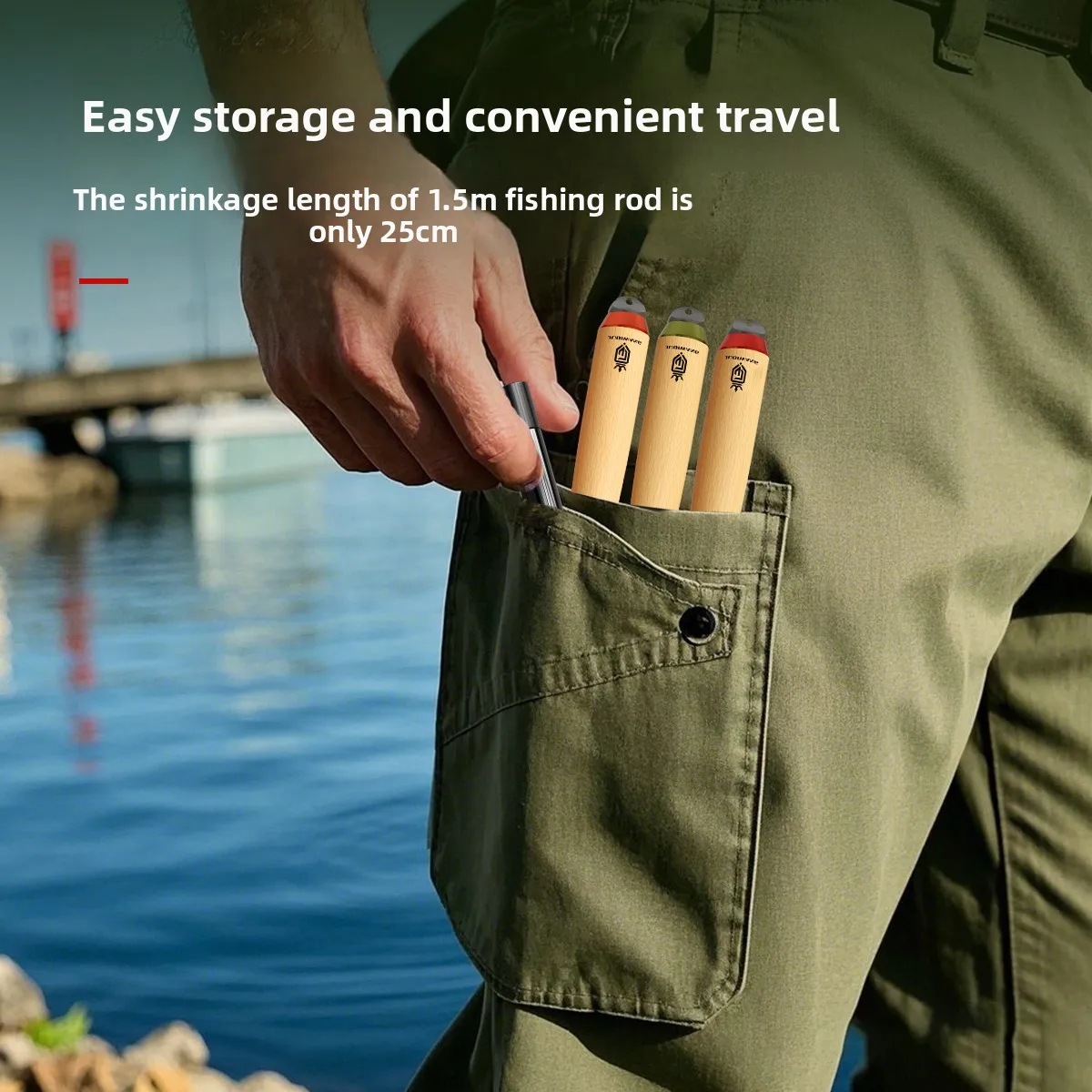 طقم صيد خفيف الوزن للغاية للمبتدئين، قصبة صيد قصيرة للأنهار وصيد سمك الشبوط، معدات صيد للأطفال، طقم كامل من ألياف الكربون