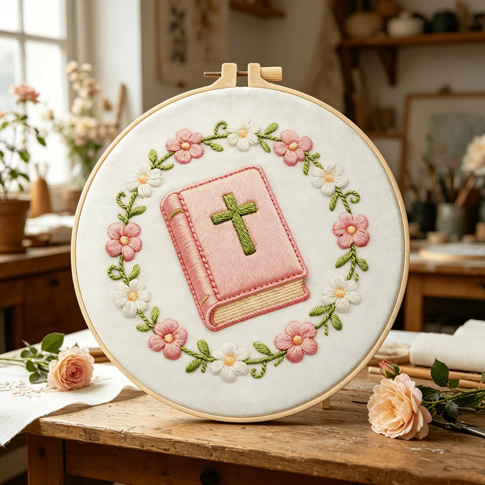 Embroidery Stitch Practice Kit Pre‑Printed Fabric Bamboo Hoop Thread Needles Learning Hand‑Stitching Craft Set