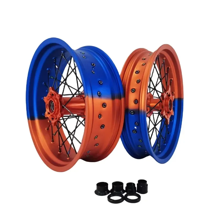 【2026 New Design】 Custom Bi-Color 17inch Supermoto Wheels for K TM XC SX SXF XCW XCF EXC-F EXC 300/450cc Aluminum Alloy Front