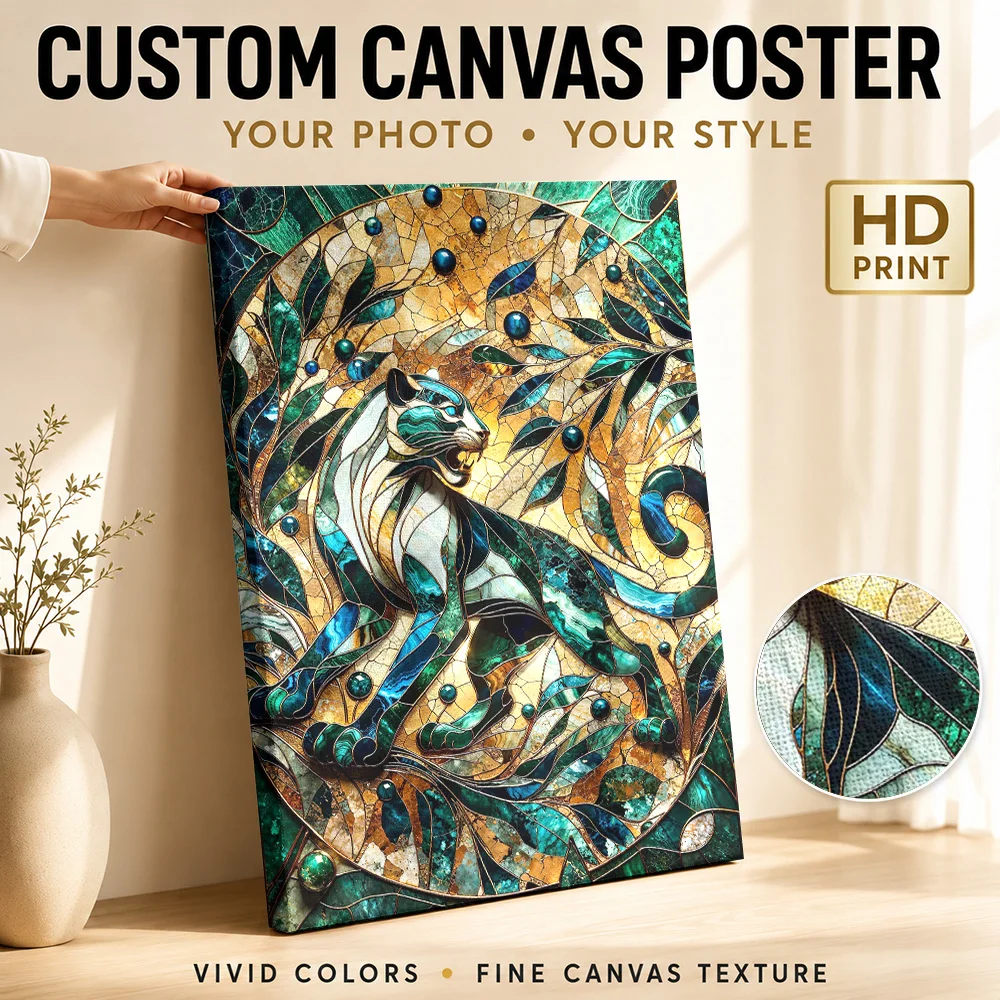 Abstract Panther Kintsugi Canvas Painting Poster Personalized Photo Japanese Inspired Wall Art for Bedroom Decor Ready to Hang