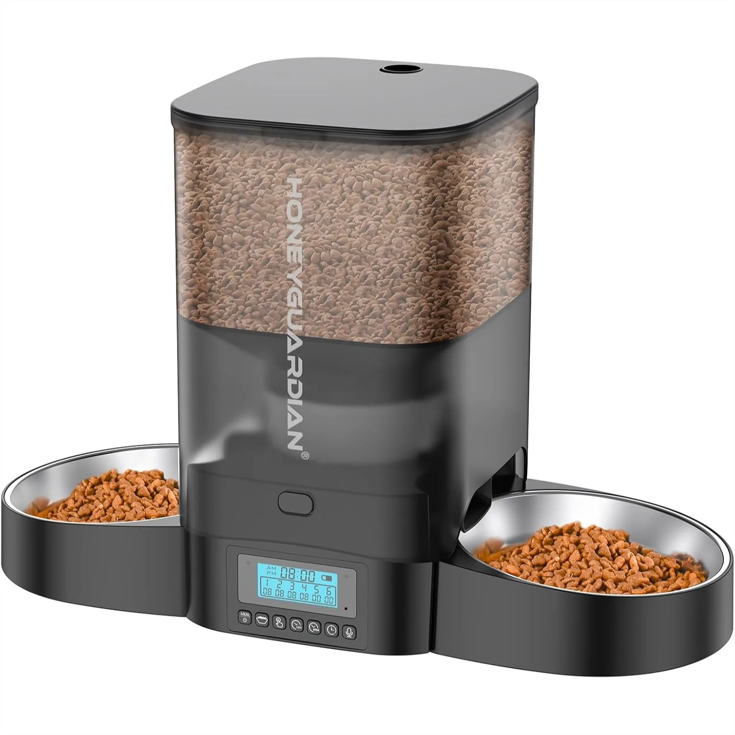 

Automatic Cat Feeder for Two Cats, 3.5L Timed Food Dispenser with Stainless Steel Bowl, Programmable 1-6 Meals, Dual Power
