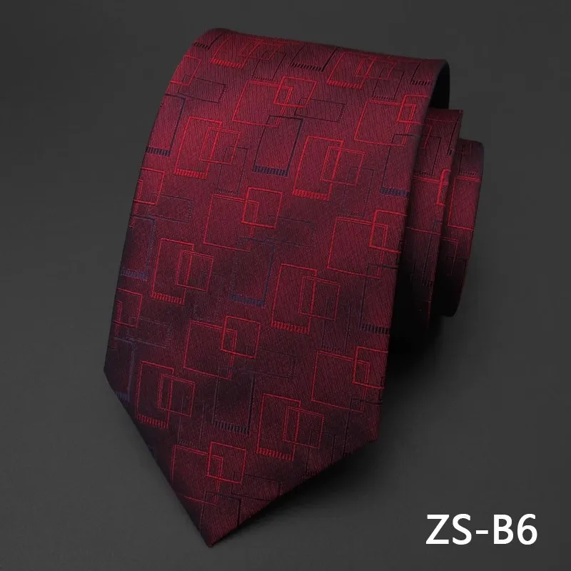 High Quality Wine Red Geometric Pattern 100% Silk Men's Tie Fashionable Business Banquet Shirt Accessory 9cm Wide Silk Cravat