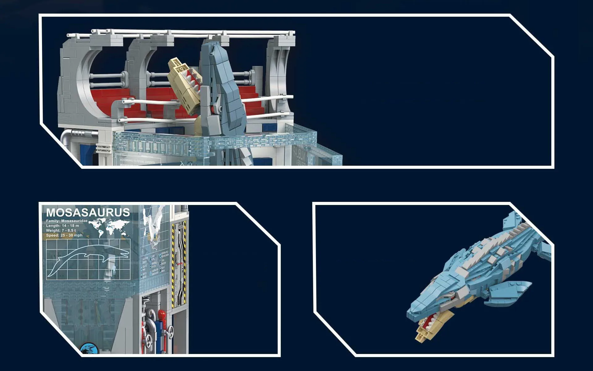 iDEA Jurassic Dinosaurier Baustein Unterwasser-Forschungsmodul Mosasaurus Konstruktionsbaustein Lernspielzeug für Geschenke – Detail 2