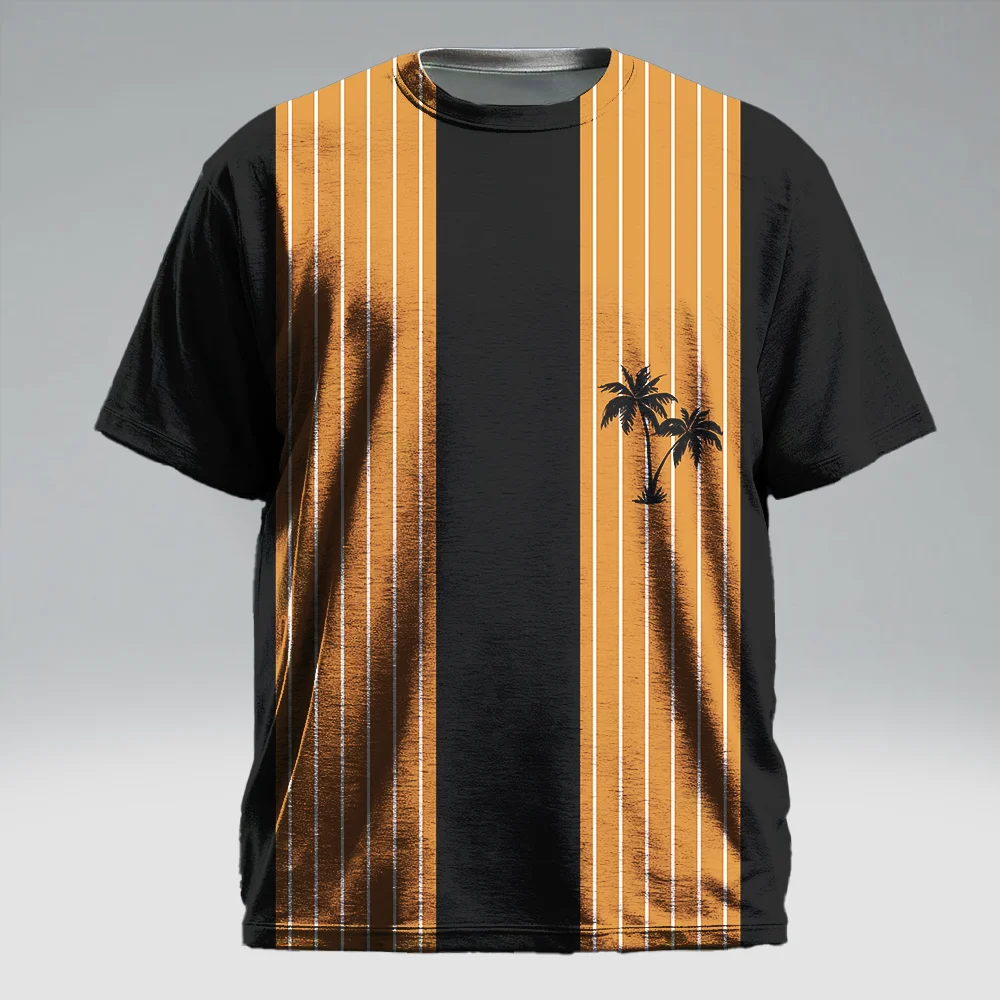 

S-9xl plus size Men's Short Sleeve T-Shirt: Coconut Tree Vibe - Sleek Tropical Palm Prints, Wrinkle-Resistant,