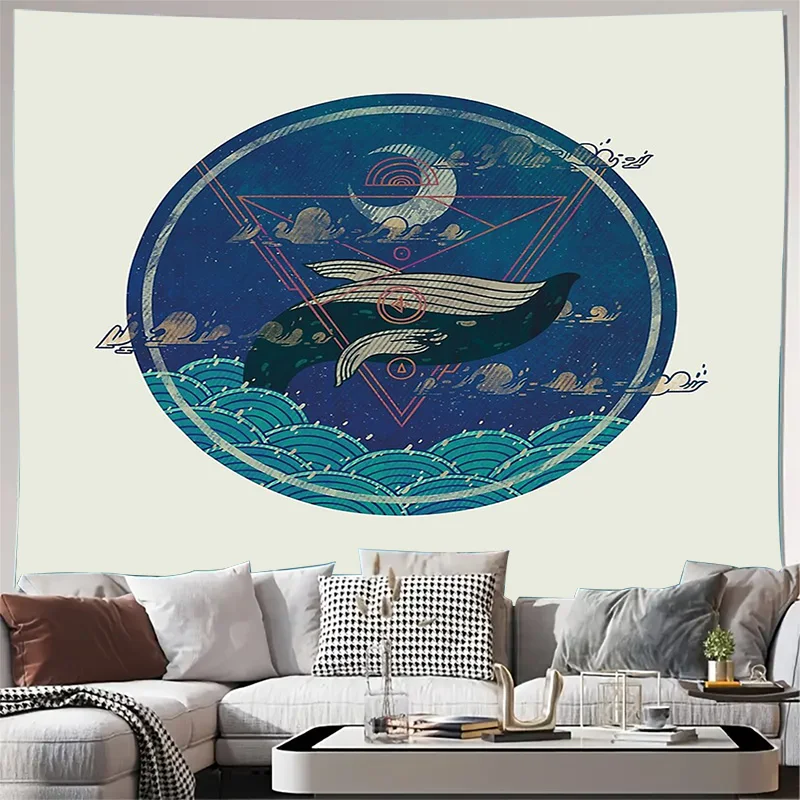

Гобелен с океанским китом, настенный аниме, японский художественный декор, эстетический декор для комнаты, спальни, общежития, винтажный прибрежный домашний декор