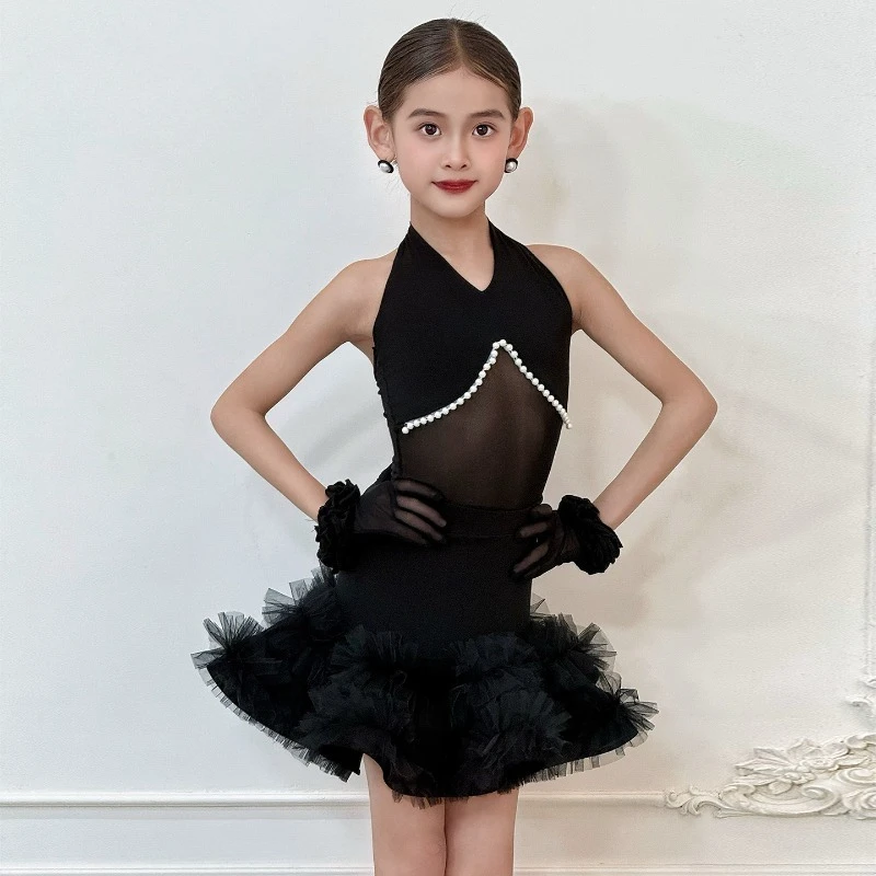 Latin dance suit for girls and children 2026 children's advanced sense of foreign gas split practice suit