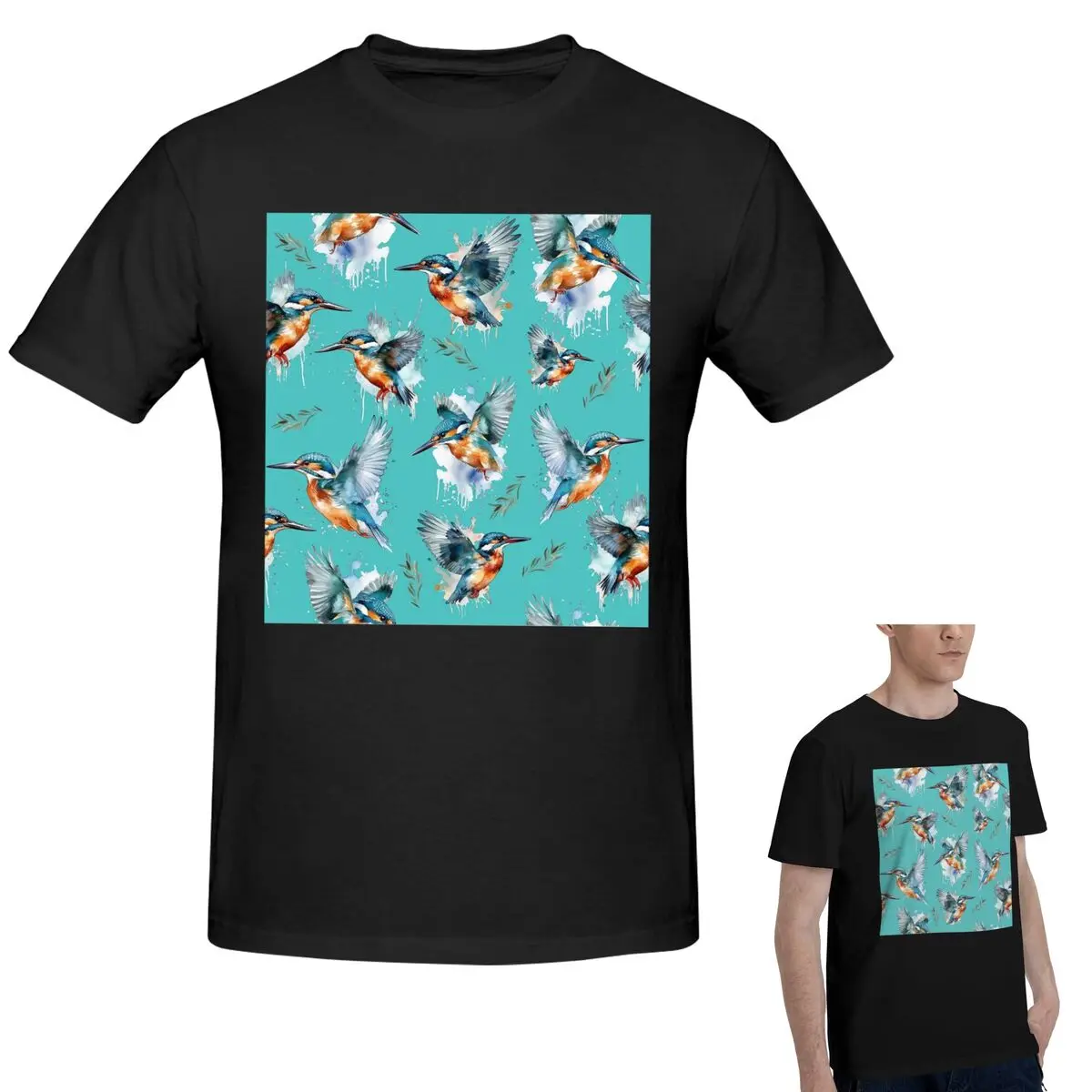 

Футболка с рисунком зимородок из 100% хлопка, мужская классическая футболка большого размера, мужские летние рубашки с круглым вырезом, топы, S-6XL