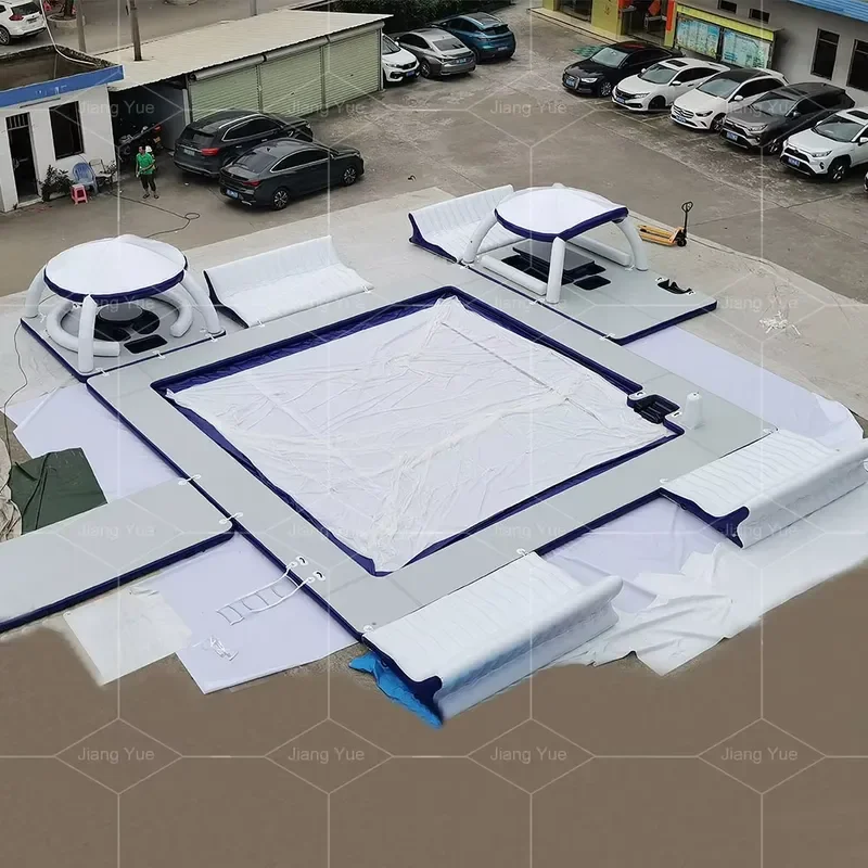 Floating Beach Club Commercial Person Inflatable Water Dock Leisure Platform With Tent Aqua Floating Island Water Park