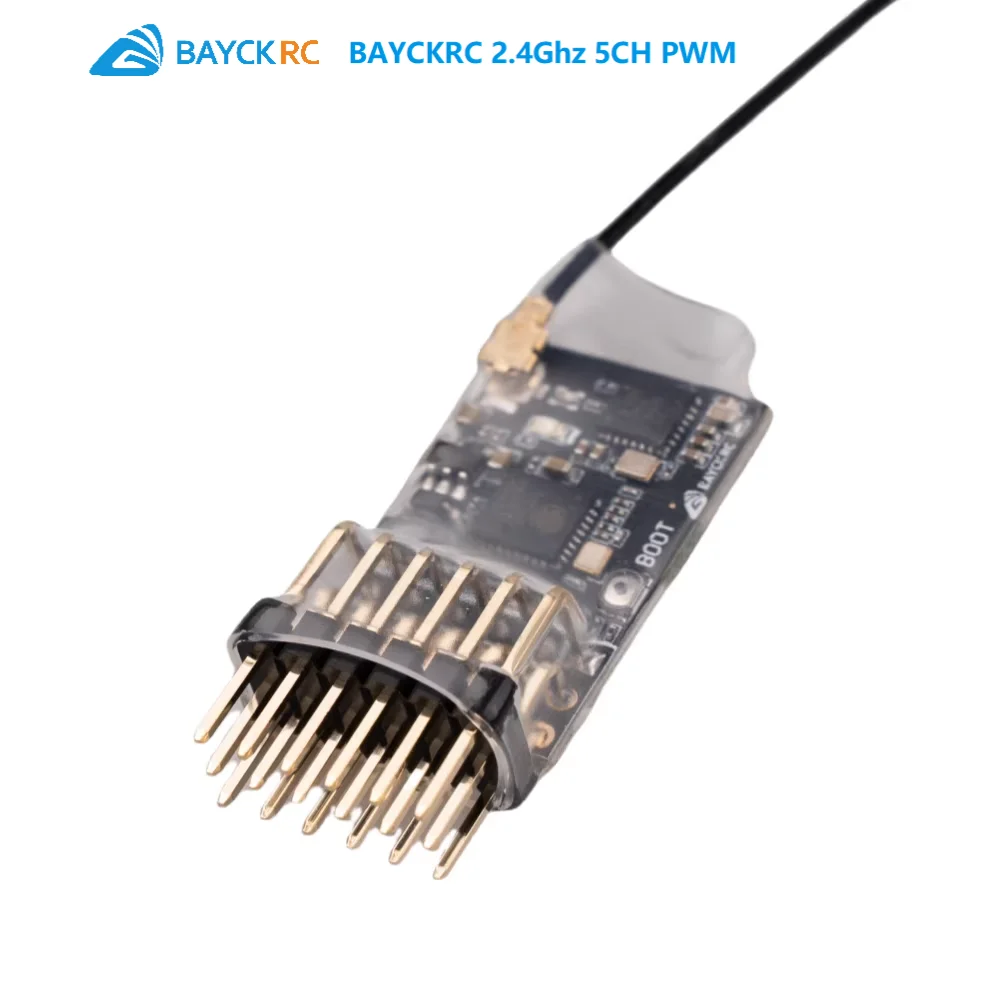 BAYCKRC ELRS PWM 2.4Ghz 5CH PWM ExpressLRS Receiver with 2.0dBi 2.4G Copper Pipe Antenna Support ELRS 3.0 PWM/CRSF Protocol