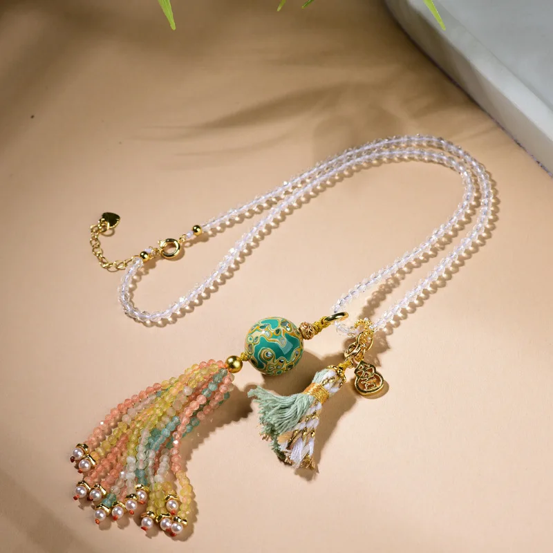 New Chinese Style Lacquer Bead Collar Necklace Women Chinese Ethnic Style Tassel Pendant Unique Design Jewelry Gifts