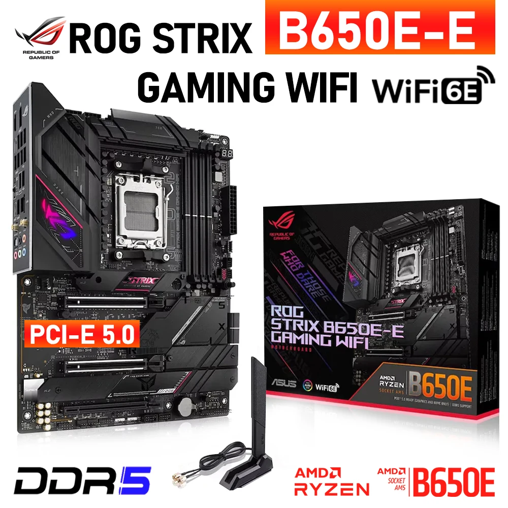 

Материнская плата Socket AM5 DDR5 для AM5 RYZEN 7000 Series CPU ASUS ROG STRIX B650E-E GAMING WIFI 6E новая материнская плата B650 ATX PCIe 5,0 M.2 Новинка Поддержка твердотельных накопителей Процессор AMD R5 R7 R9