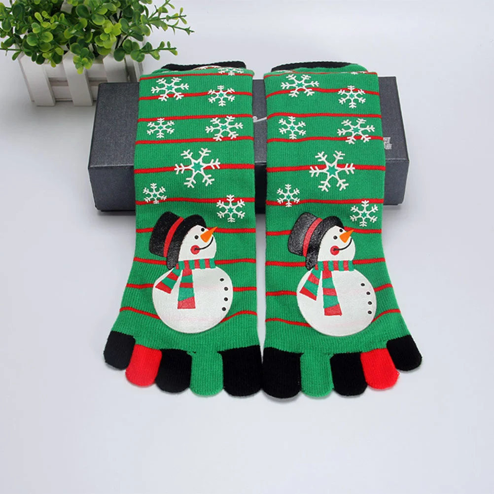 Festive Christmas Toe Socks Acrylic Snowman Print 5 Fingers Party Decor Socks Breathable Comfortable Free Size Holiday Gift