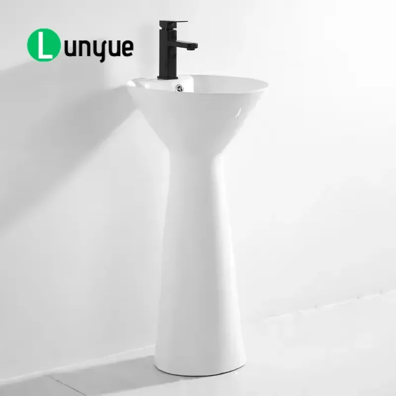 Modern Freestanding Ceramic Bathroom Wash Basin Elegant Art Pedestal Sink for Hotel Home Decor